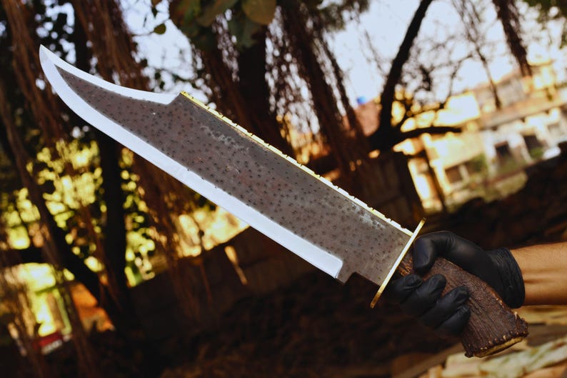 Handmade 1095 Carbon Steel Bowie Knife with Antler Handle & Leather Sheath