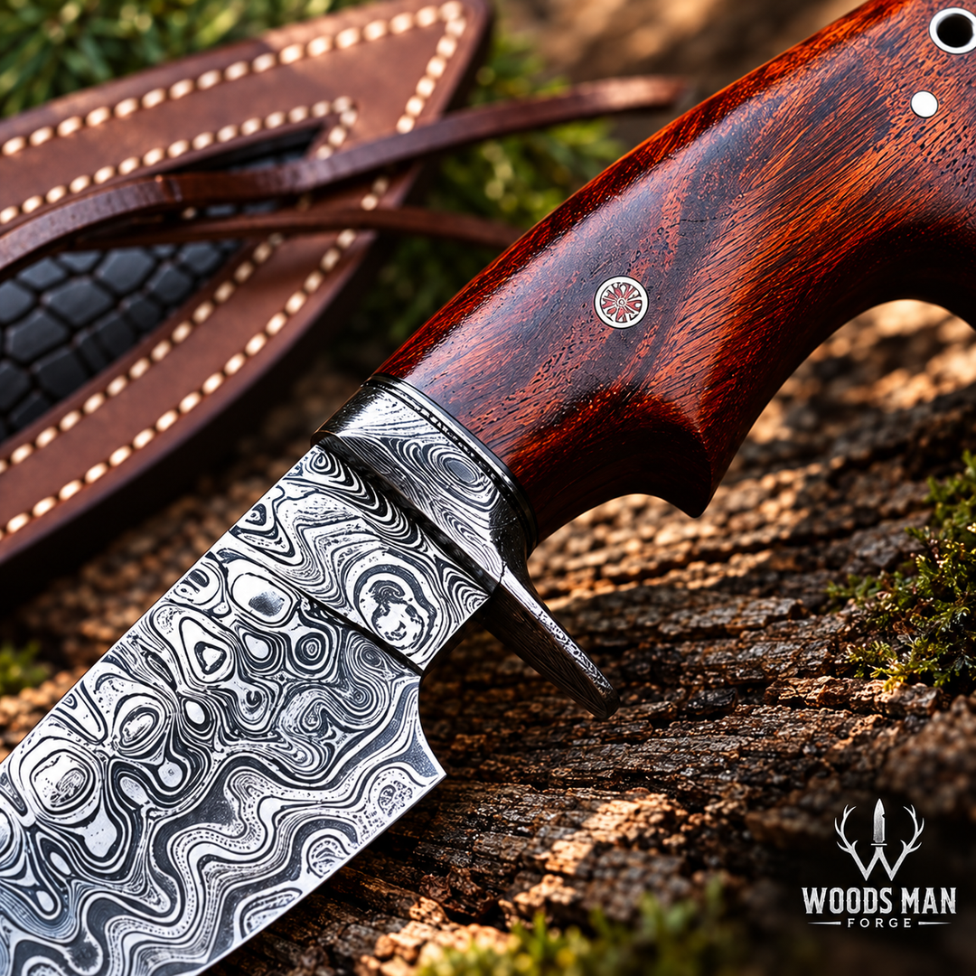 Hunting Damascus Knife Fixed Blade 10" Handmade Patented - Predator Hunter WOODSMAN FORGE