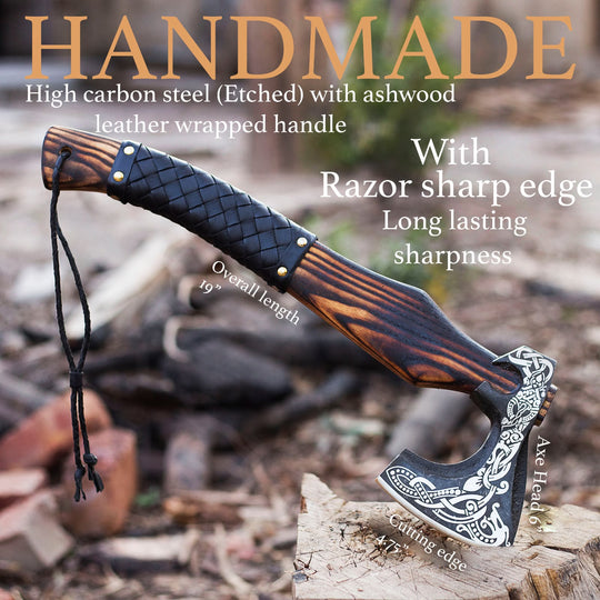 Hand Forged Carbon Steel Axe with Leather Sheath | Woodsman Forge