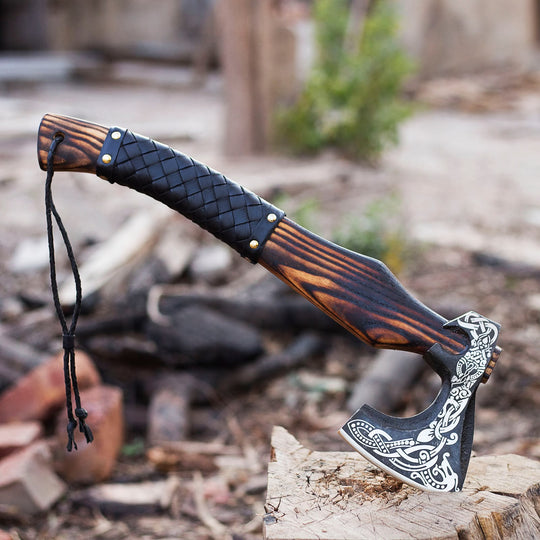Hand Forged Carbon Steel Axe with Leather Sheath | Woodsman Forge