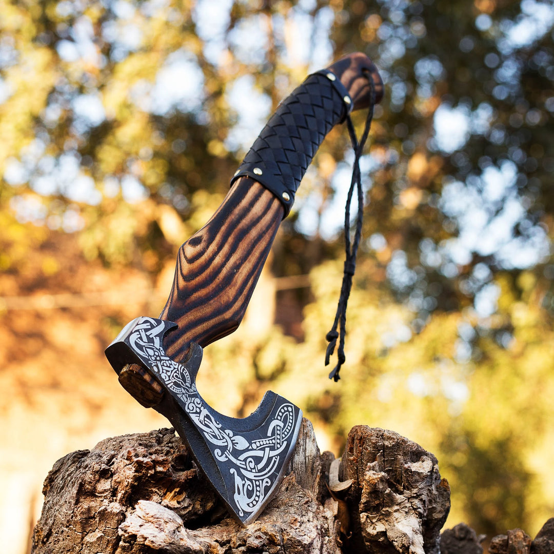 Hand Forged Carbon Steel Axe with Leather Sheath | Woodsman Forge