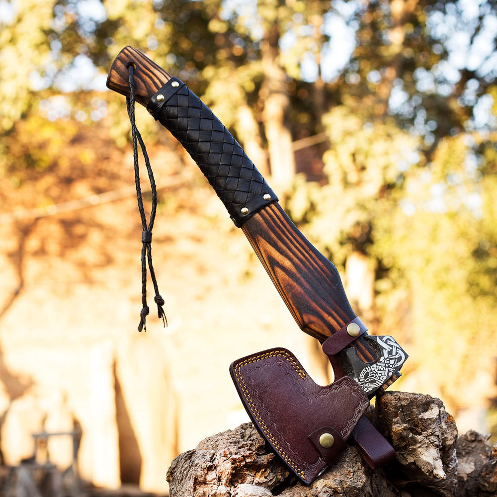 Hand Forged Carbon Steel Axe with Leather Sheath | Woodsman Forge