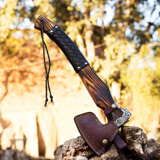 Hand Forged Carbon Steel Axe with Leather Sheath | Woodsman Forge
