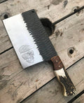 Stag Horn Cleaver for Chef Skull Etched Blade