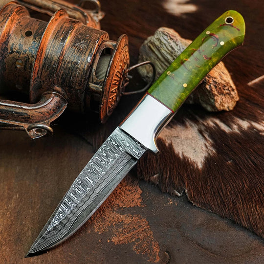 8.8" Handmade Damascus EDC Hunting Knife – Full Tang Resin Handle