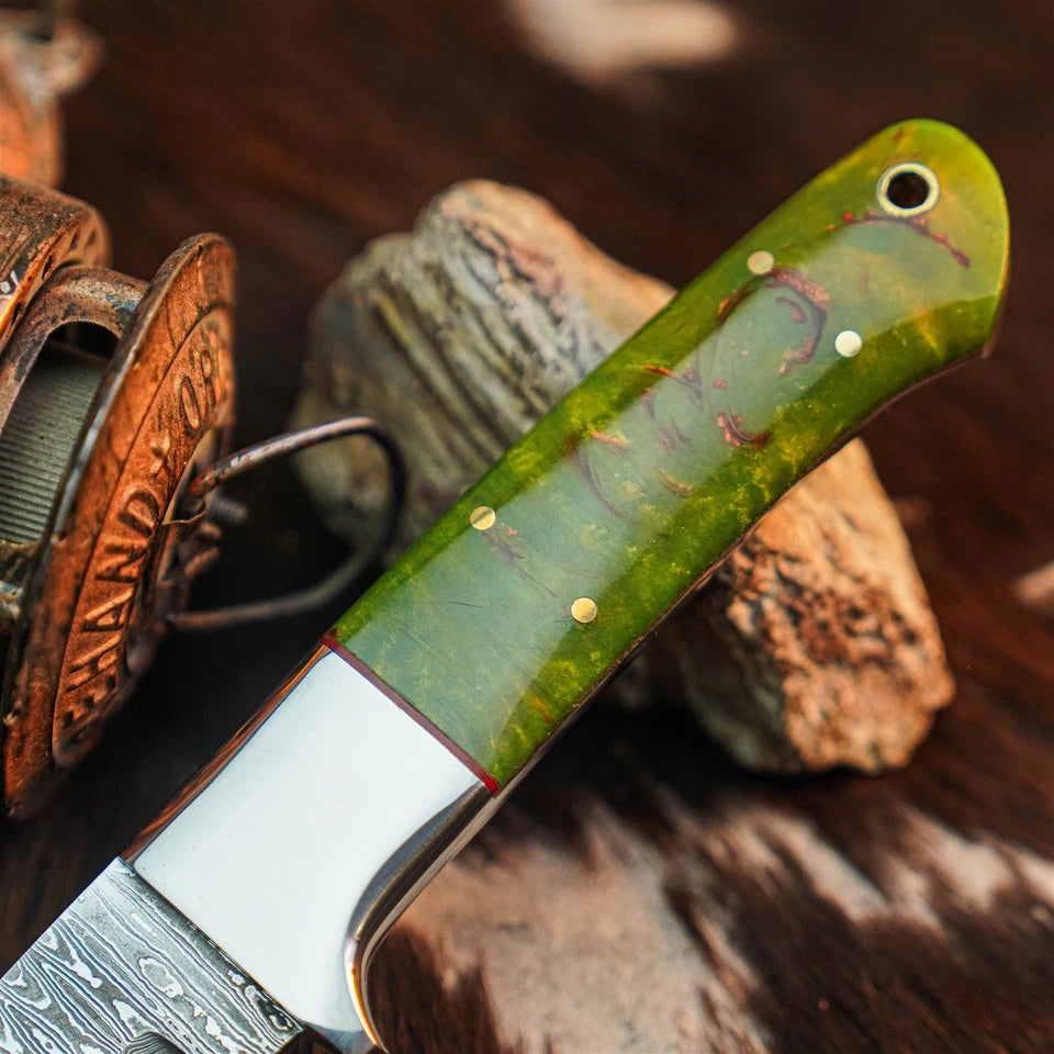 8.8" Handmade Damascus EDC Hunting Knife – Full Tang Resin Handle