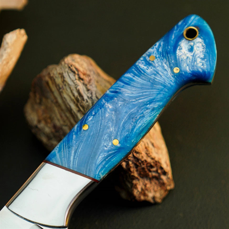 9.1" Handmade Bushcraft Knife – Stainless Steel Full Tang Resin Handle