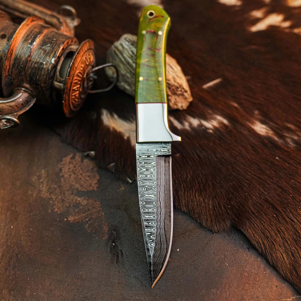 8.8" Handmade Damascus EDC Hunting Knife – Full Tang Resin Handle