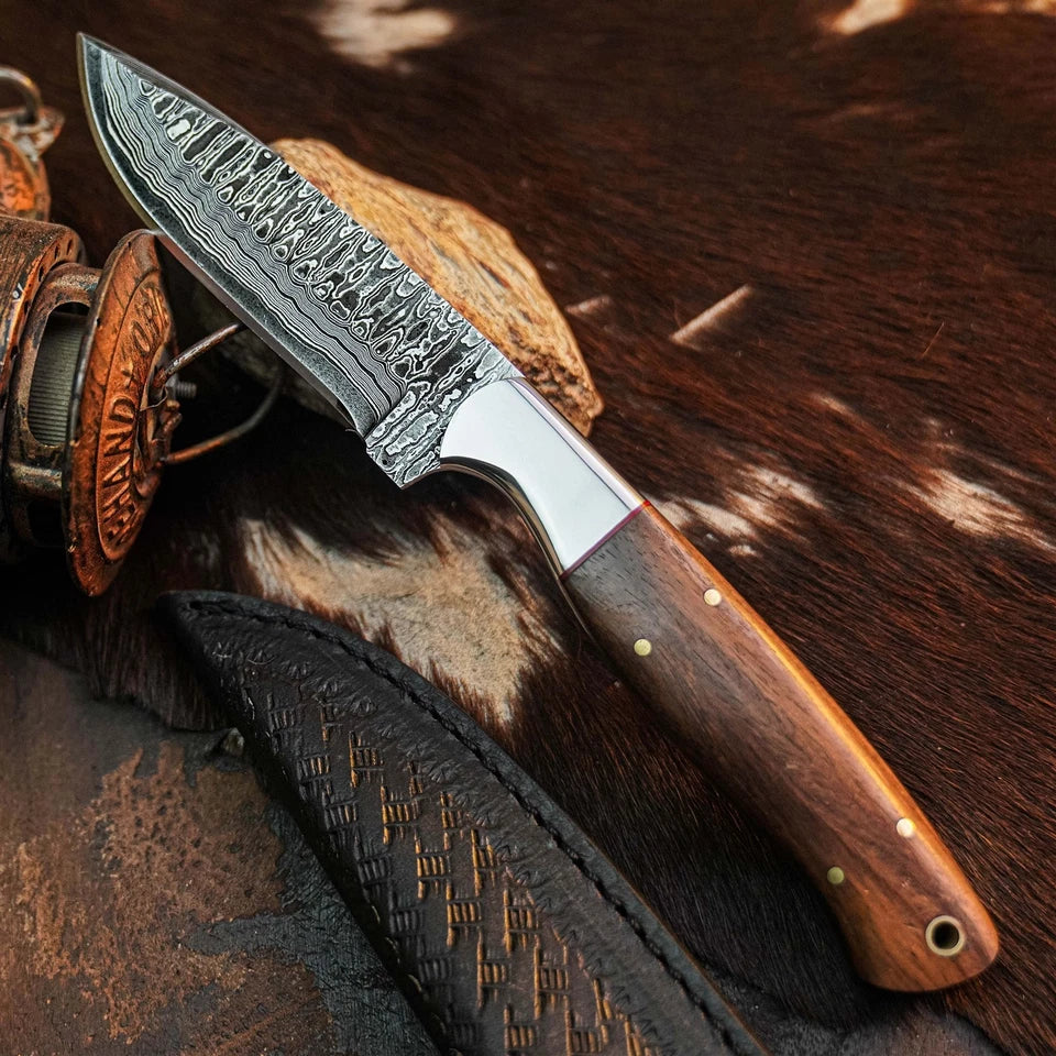 9.1" Handmade Damascus Hunting Knife – Full Tang Wood Handle