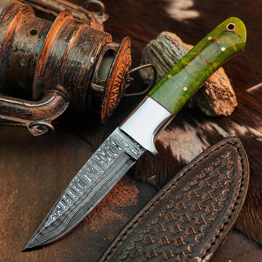8.8" Handmade Damascus EDC Hunting Knife – Full Tang Resin Handle