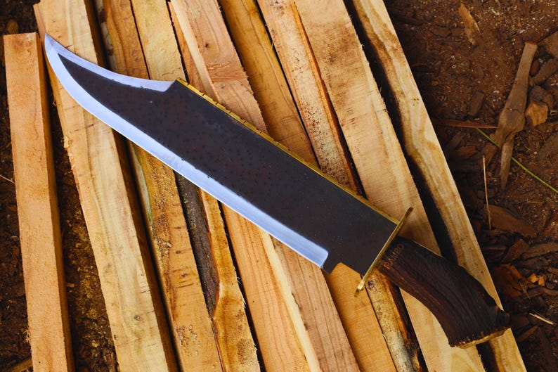 Handmade 1095 Carbon Steel Bowie Knife with Antler Handle &amp; Leather Sheath