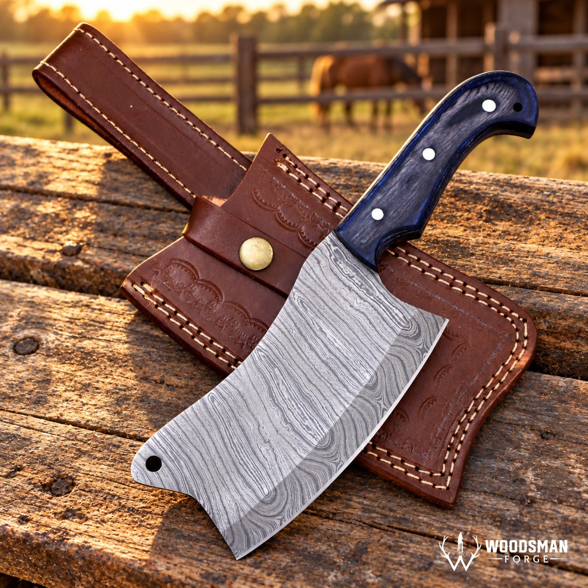 Oakveil Hearthline™ Handmade Damascus Kitchen Knife – 1095 & 15N20 Steel WOODSMAN FORGE