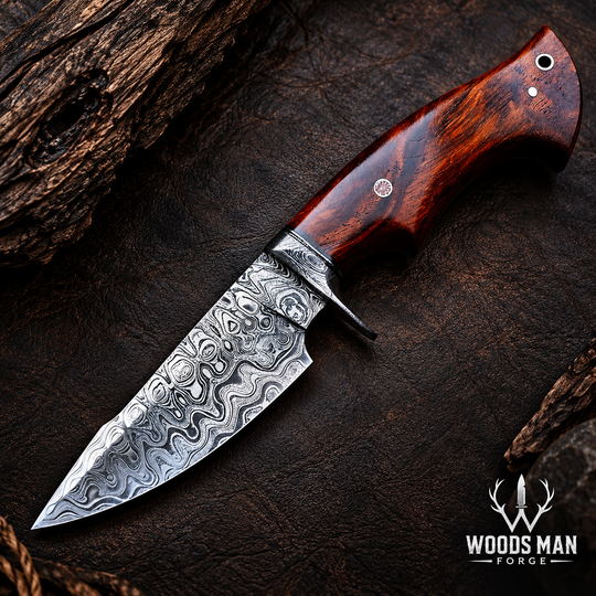 Hunting Damascus Knife Fixed Blade 10" Handmade Patented - Predator Hunter WOODSMAN FORGE