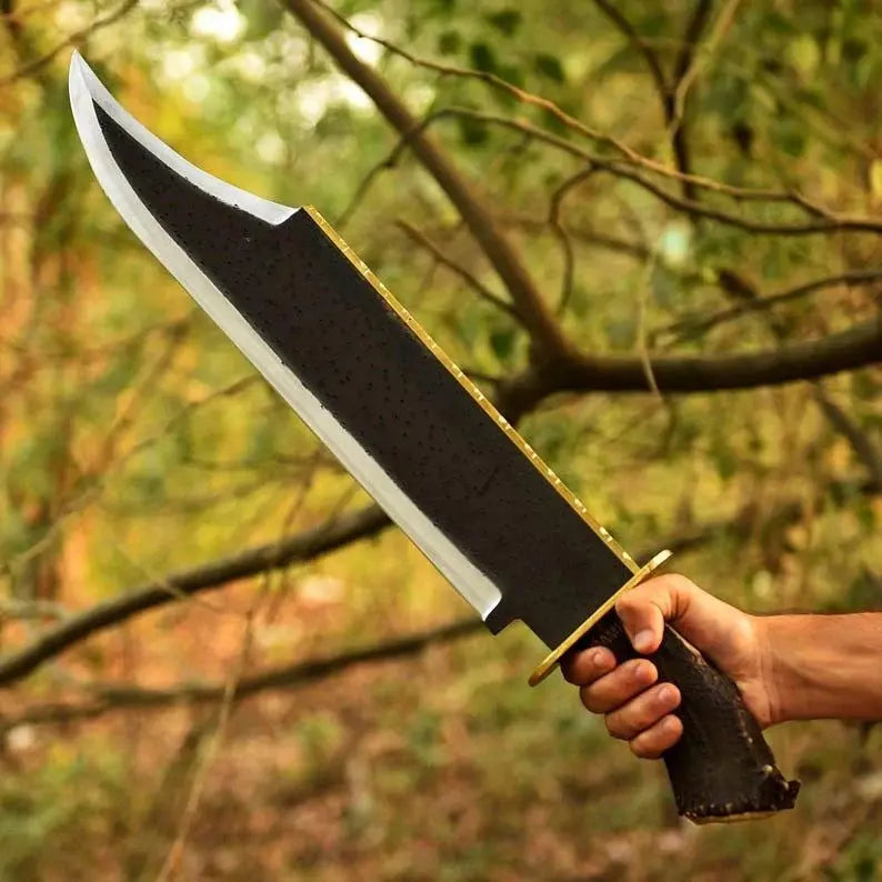Handmade 1095 Carbon Steel Bowie Knife with Antler Handle & Leather Sheath WOODSMAN FORGE