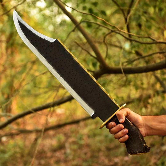 Handmade 1095 Carbon Steel Bowie Knife with Antler Handle &amp; Leather Sheath