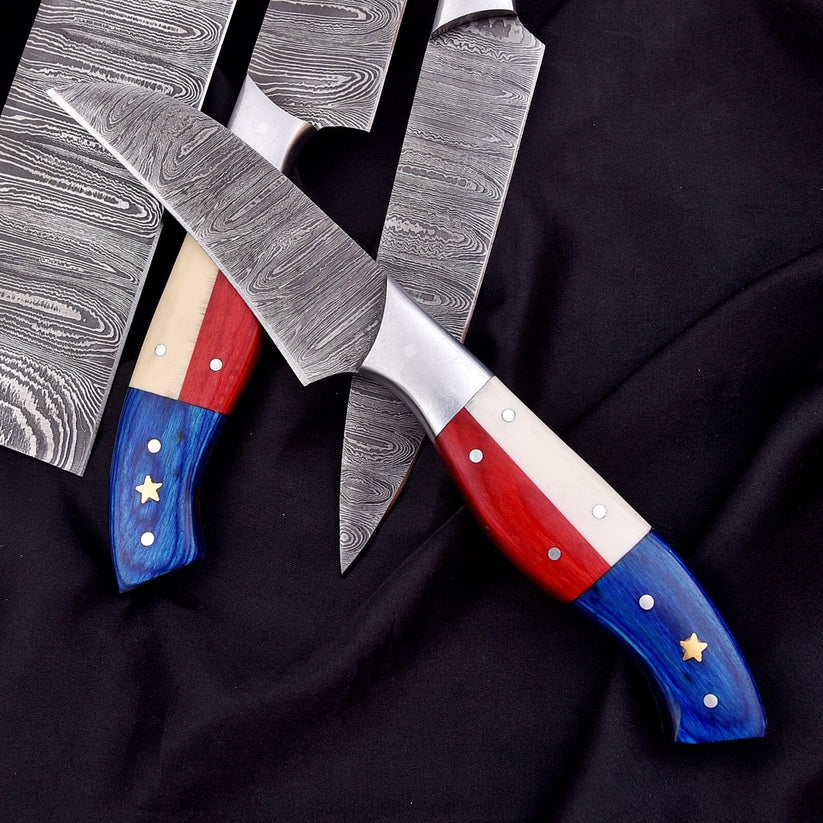 7-Piece Handmade Damascus Steel Chef Knife Set – Twist Pattern Full Tang Kitchen Knives