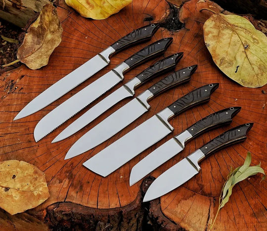 Handmade J2 Steel Chef Knife Set with Wenge Wood Handles &amp; Leather Roll