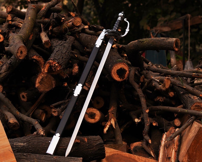 Handmade Stainless Steel Rapier Sword with Leather-Wrapped Handle &amp; Scabbard