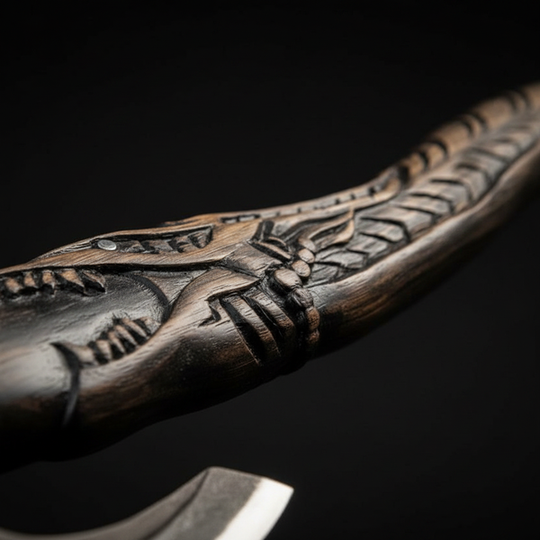 Hand Forged Viking Bearded Axe with Carved Norse Dragon Handle