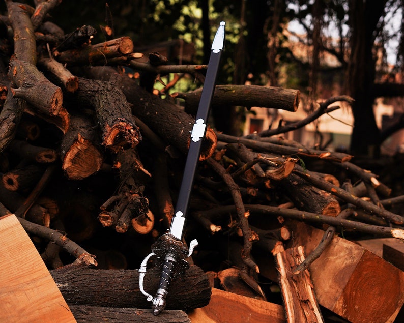 Handmade Stainless Steel Rapier Sword with Leather-Wrapped Handle &amp; Scabbard