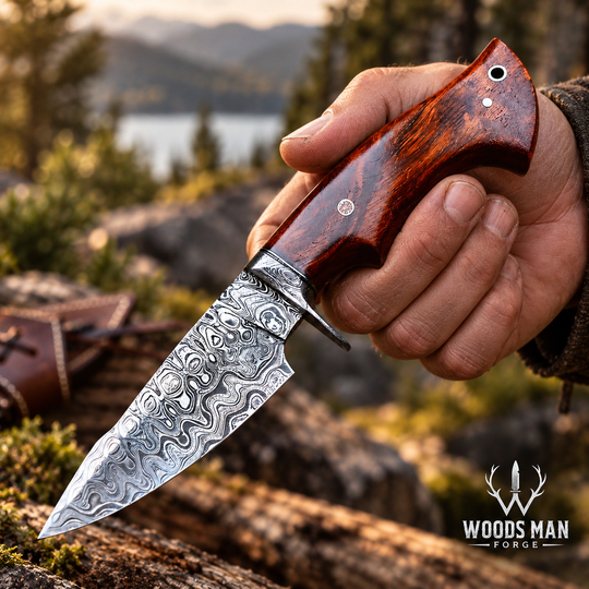 Hunting Damascus Knife Fixed Blade 10" Handmade Patented - Predator Hunter WOODSMAN FORGE