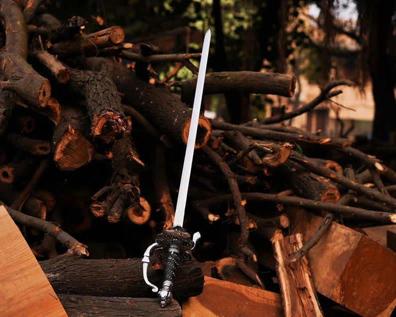 Handmade Stainless Steel Rapier Sword with Leather-Wrapped Handle &amp; Scabbard