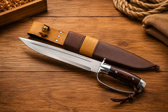 18-Inch D2 Steel D-Guard Bowie Knife with Rosewood Handle