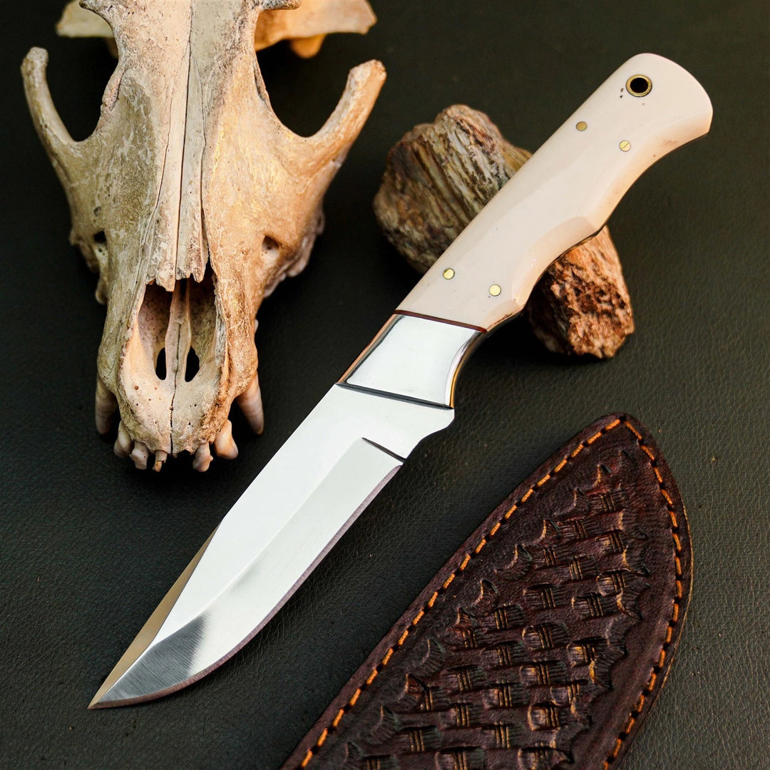 8.7" Handmade Stainless Steel Hunting Knife – Full Tang Resin Handle &amp; Sheath