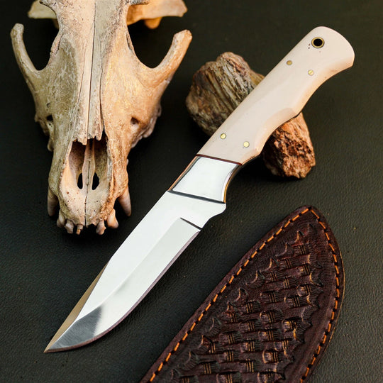 8.7" Handmade Stainless Steel Hunting Knife – Full Tang Resin Handle &amp; Sheath