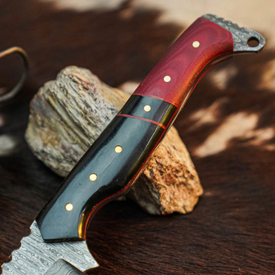 8.7" Handmade Damascus Knife – Full Tang Hybrid Handle &amp; Sheath