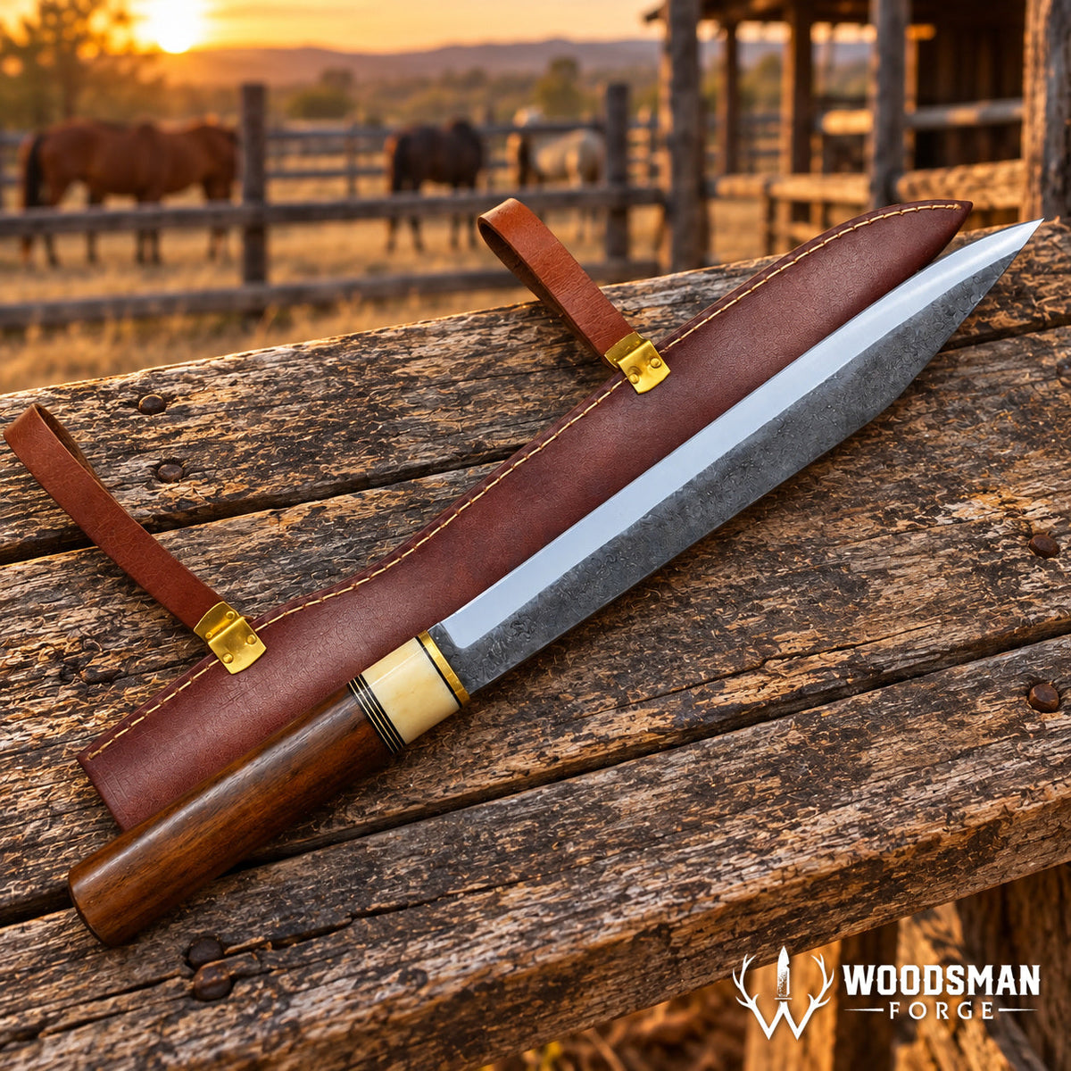 Oakbone Ridgeguard™ Norse Seax Knife – 1040 Carbon Steel, Walnut & Natural Bone WOODSMAN FORGE