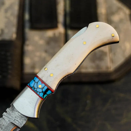 Damascus San Mai Knife with Camel Bone Handle