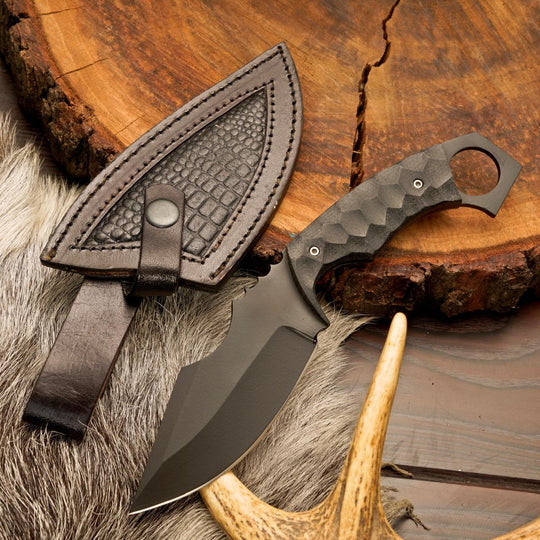 Black Powder-Coated D2 Stainless Steel Outdoor Knife with Micarta Handle