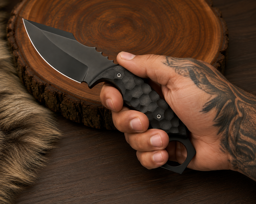 Black Powder-Coated D2 Stainless Steel Outdoor Knife with Micarta Handle