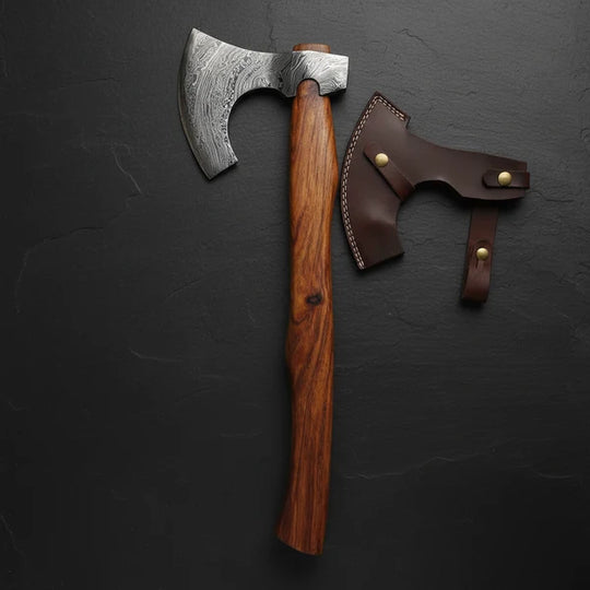 Hand Forged Damascus Viking Bearded Axe with Rosewood Handle