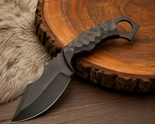 Black Powder-Coated D2 Stainless Steel Outdoor Knife with Micarta Handle