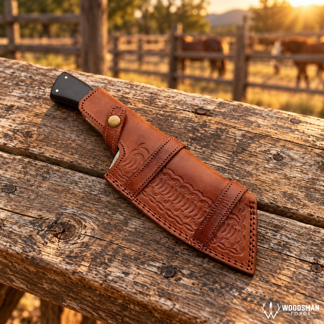 Stormdrop Forgeveil™ 352-Layer Raindrop Damascus Cleaver Knife – Micarta Handle WOODSMAN FORGE