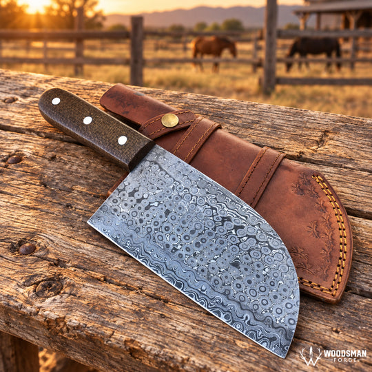 A large Damascus steel chef&
