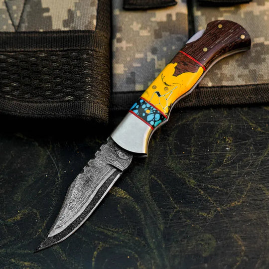 Damascus San Mai Hunting Knife with Wenge &amp; Resin Handle