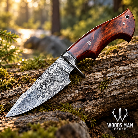 Hunting Damascus Knife Fixed Blade 10" Handmade Patented - Predator Hunter WOODSMAN FORGE