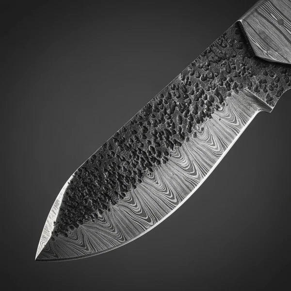 Hand-Forged Damascus Tracker Hunting Knife – Burned Bone Handle &amp; Leather Sheath