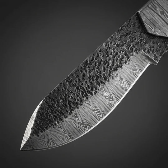 Hand-Forged Damascus Tracker Hunting Knife – Burned Bone Handle &amp; Leather Sheath