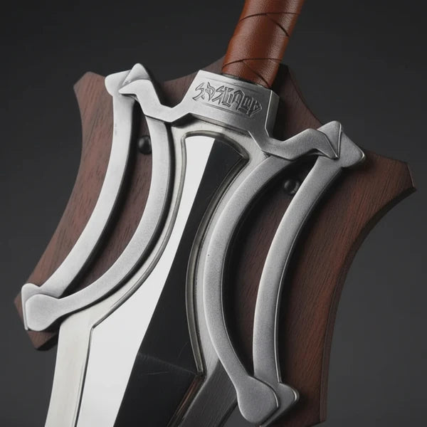 Fantasy Medieval Broad Sword with Ornate Silver Guard &amp; Leather Grip