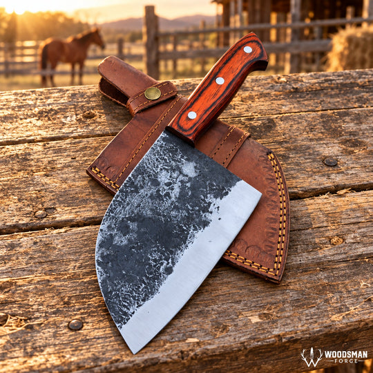 Ironwood Hearthforge 1095 Carbon Steel Chef Cleaver – Hardwood Handle WOODSMAN FORGE
