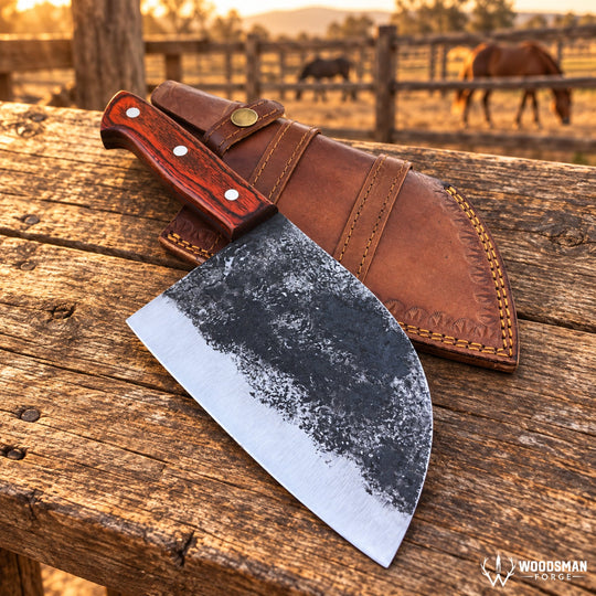 Ironwood Hearthforge 1095 Carbon Steel Chef Cleaver – Hardwood Handle WOODSMAN FORGE