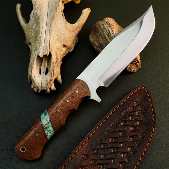 9.8" Handmade Stainless Steel Bushcraft Knife – Full Tang Wood Handle &amp; Sheath