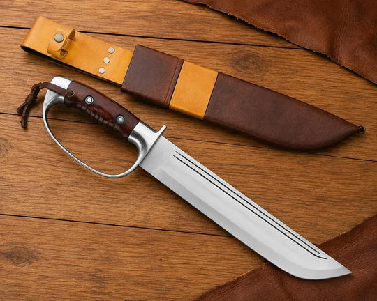18-Inch D2 Steel D-Guard Bowie Knife with Rosewood Handle