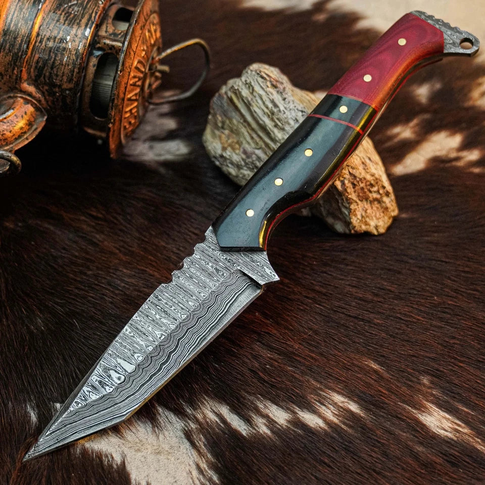 8.7" Handmade Damascus Knife – Full Tang Hybrid Handle &amp; Sheath
