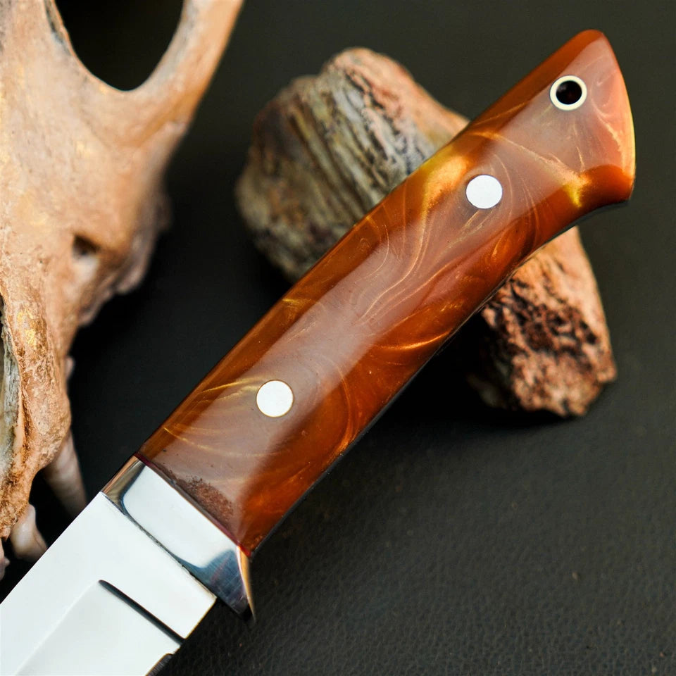 8.6" Handmade Stainless Steel Hunting Knife – Full Tang Resin Handle &amp; Sheath