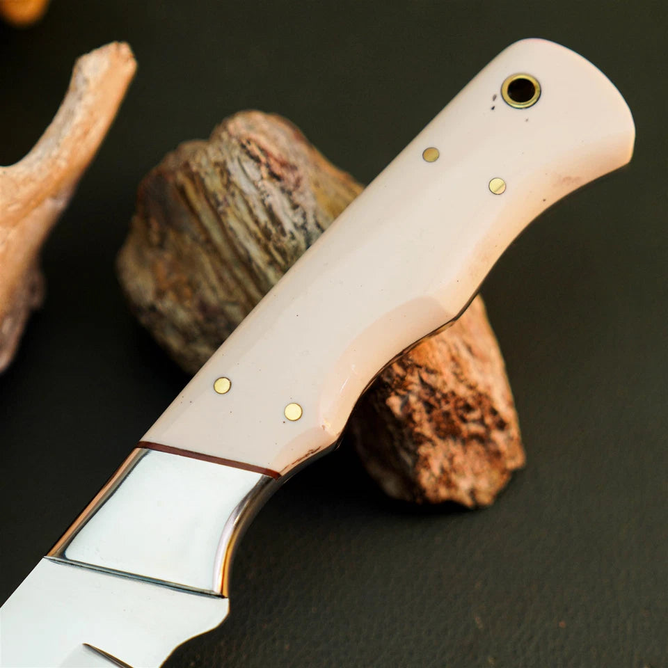8.7" Handmade Stainless Steel Hunting Knife – Full Tang Resin Handle &amp; Sheath